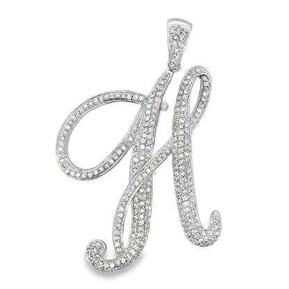 3D Script Initial Letter White CZ Iced Out Pendant