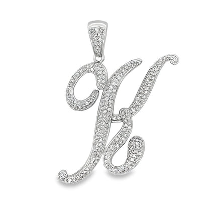 3D Script Initial Letter White CZ Iced Out Pendant