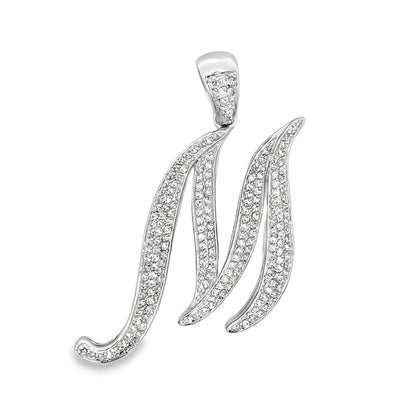 3D Script Initial Letter White CZ Iced Out Pendant