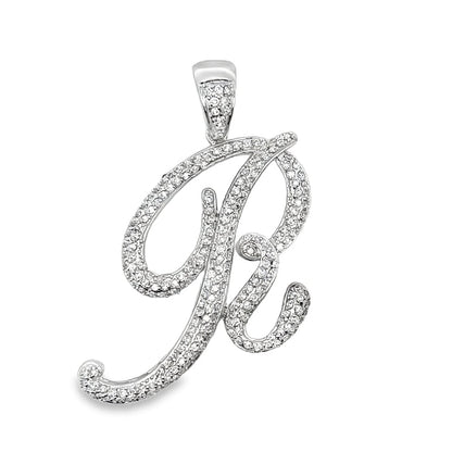3D Script Initial Letter White CZ Iced Out Pendant