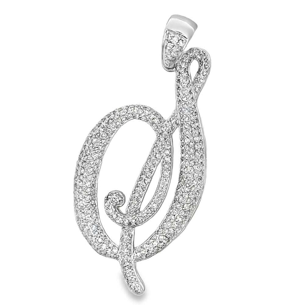 3D Script Initial Letter White CZ Iced Out Pendant