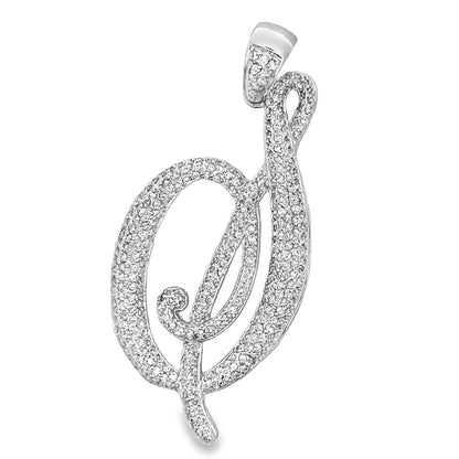 3D Script Initial Letter White CZ Iced Out Pendant