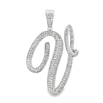 3D Script Initial Letter White CZ Iced Out Pendant