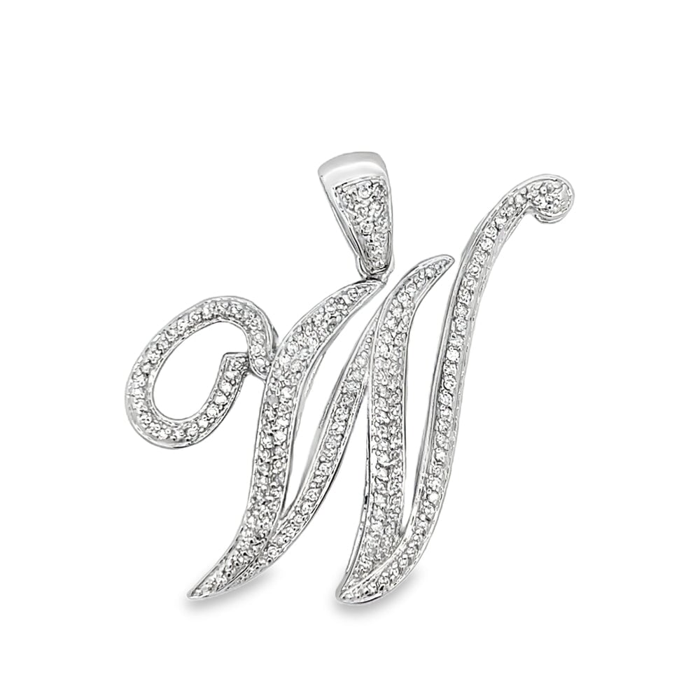 3D Script Initial Letter White CZ Iced Out Pendant