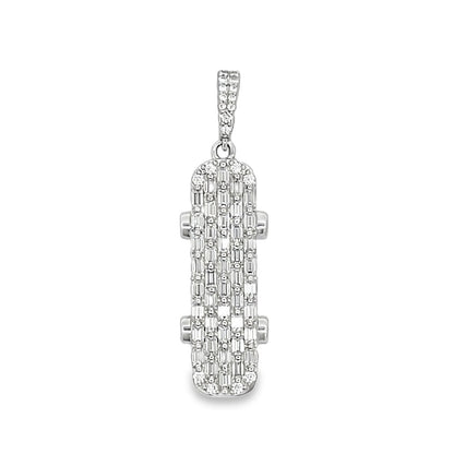 3D Skateboard Emerald Cut 2.65cttw VVS Moissanite Pendant .925 Silver