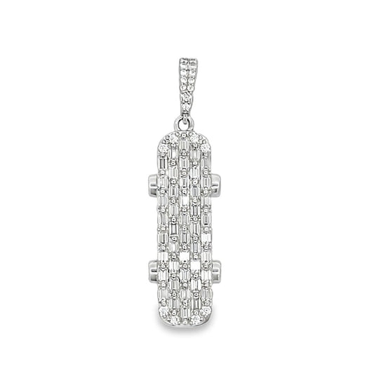 3D Skateboard Emerald Cut 2.65cttw VVS Moissanite Pendant .925 Silver