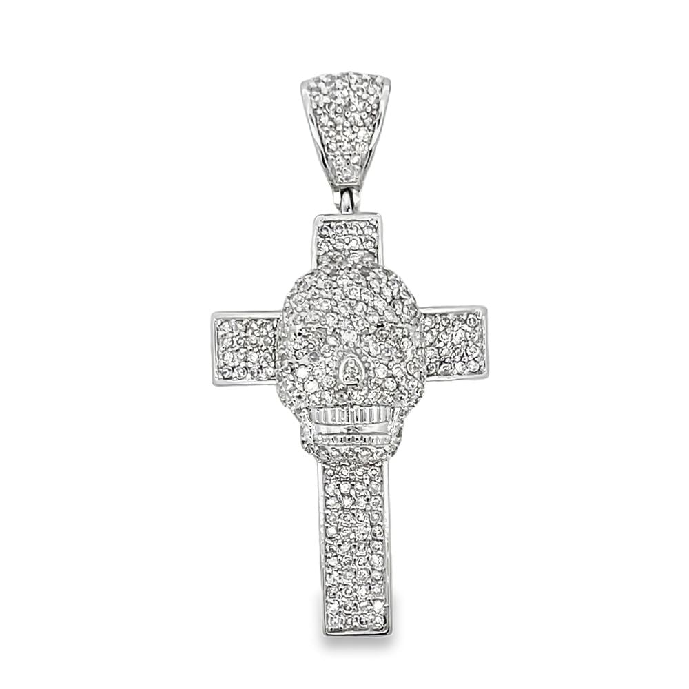 3D Skull Cross CZ Iced Out Pendant