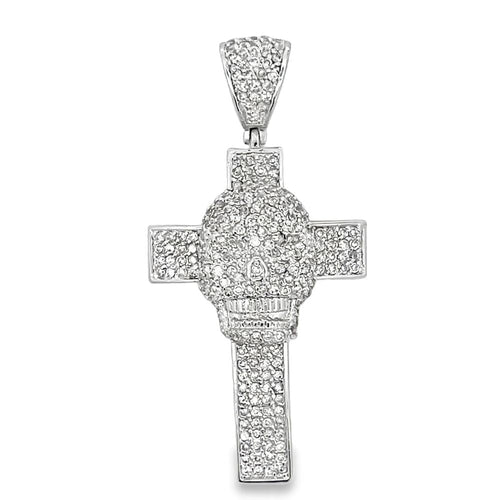 3D Skull Cross CZ Iced Out Pendant