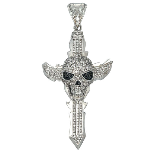 3D Skull Sword CZ Iced Out Pendant