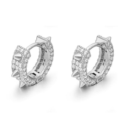3D Spiked CZ Huggie Hoop CZ Iced Out Earrings .925 Silver