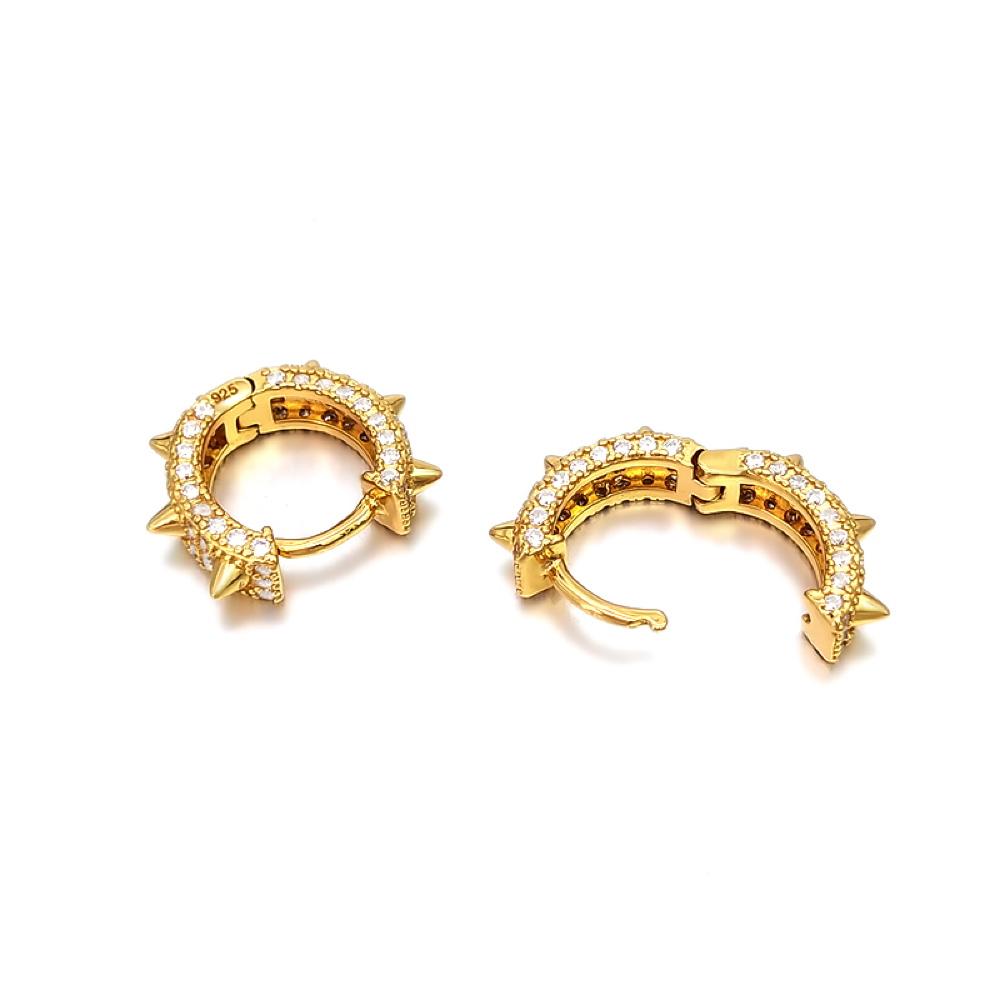 3D Spiked CZ Huggie Hoop CZ Iced Out Earrings .925 Silver