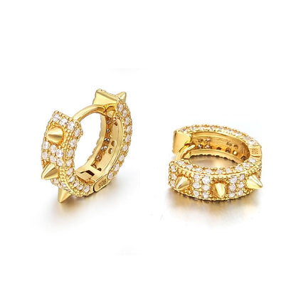 3D Spiked CZ Huggie Hoop CZ Iced Out Earrings .925 Silver