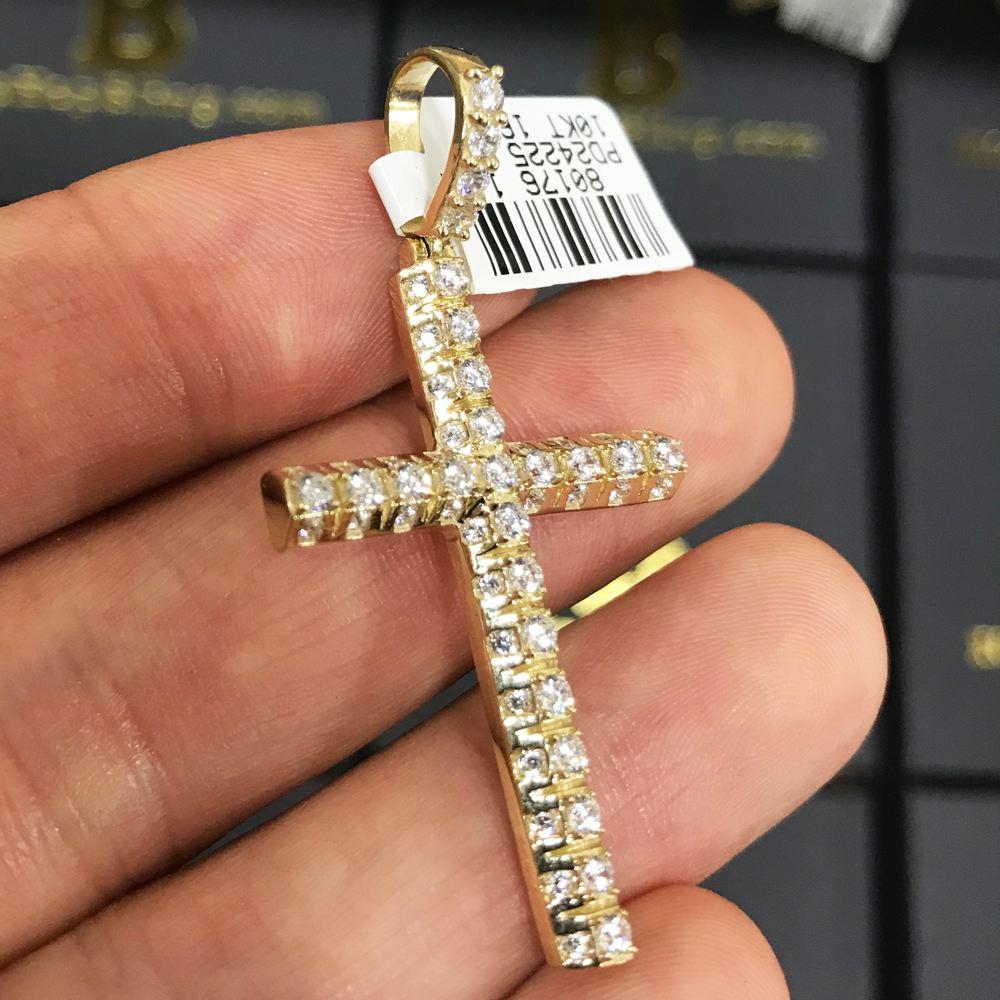 3D Tennis Cross CZ Pendant in 10K Yellow Gold