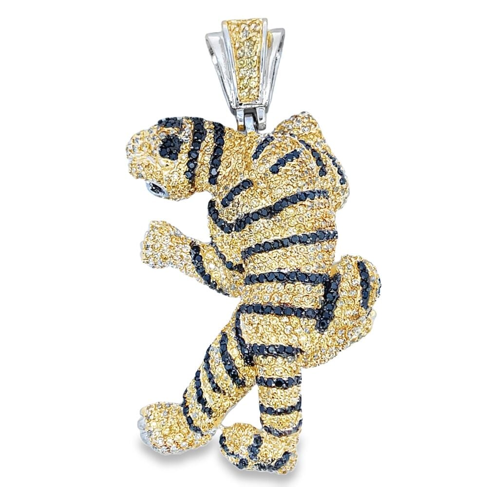 3D Tiger Black & Yellow CZ Iced Out Pendant