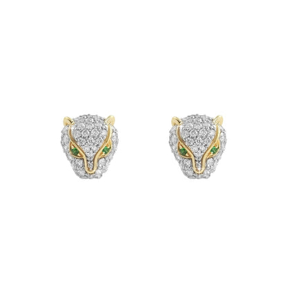 3D Tiger Face Diamond Earrings 1.24cttw 10K Yellow Gold