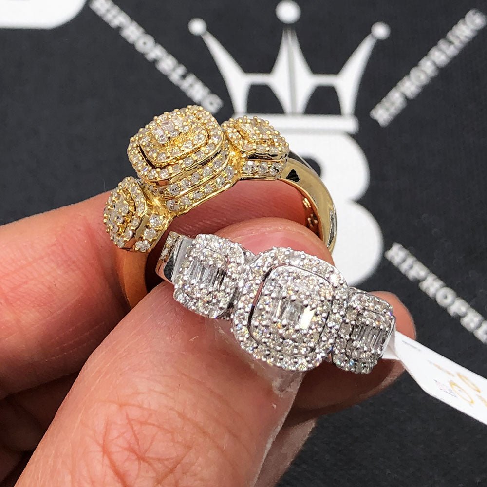 3D Tri Cluster Diamond Ring 1.30cttw 10K Gold