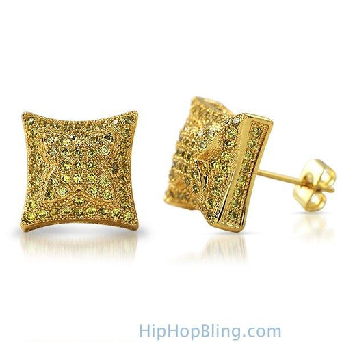 3D X Kite Lemonade CZ Micro Pave Hip Hop Earrings