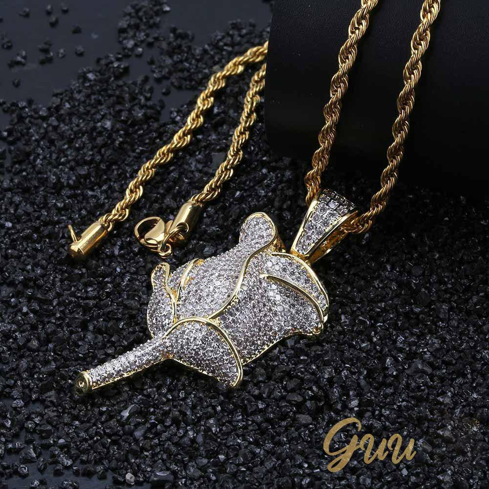 30mm  Iced Gold-Plated CZ  Rose Pendant & Cuban Link Chain