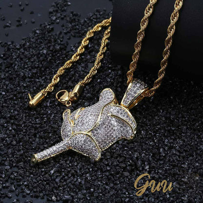 30mm  Iced Gold-Plated CZ  Rose Pendant & Cuban Link Chain