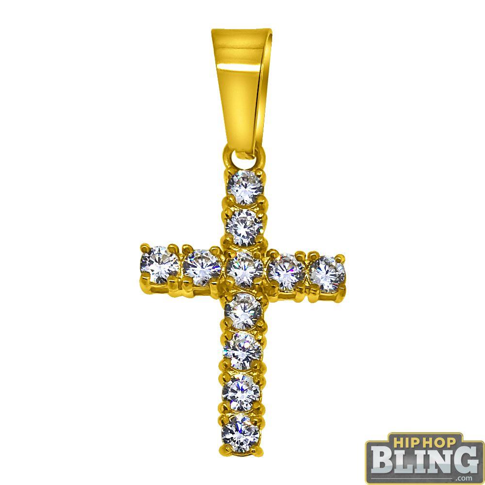 3MM CZ Tennis Cross Bling Bling Gold Steel