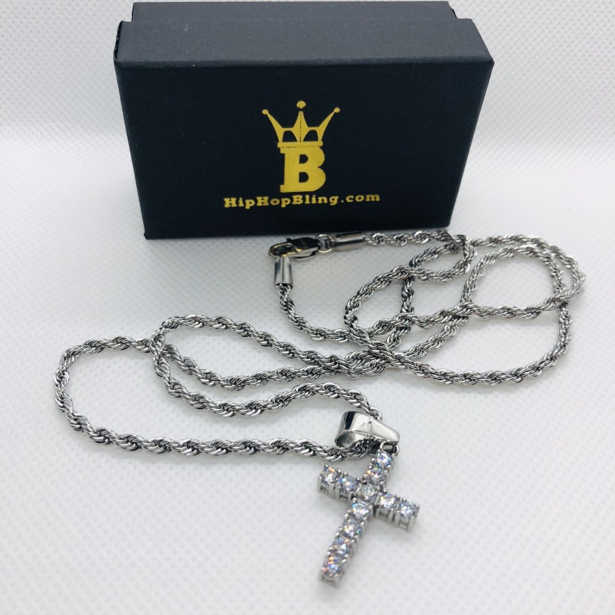 3MM CZ Tennis Cross Bling Bling Stainless Steel