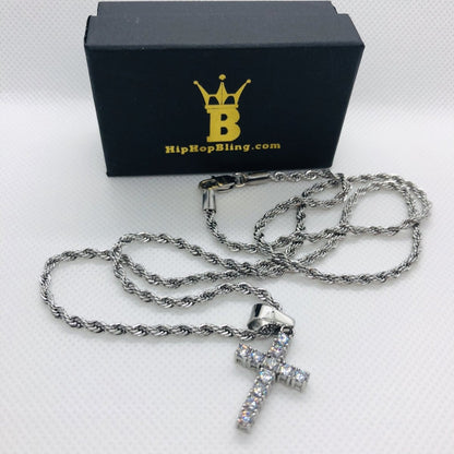 3MM CZ Tennis Cross Bling Bling Stainless Steel