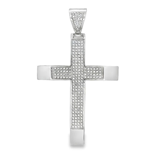 4 Row Polished Row Cross CZ Iced Out Pendant