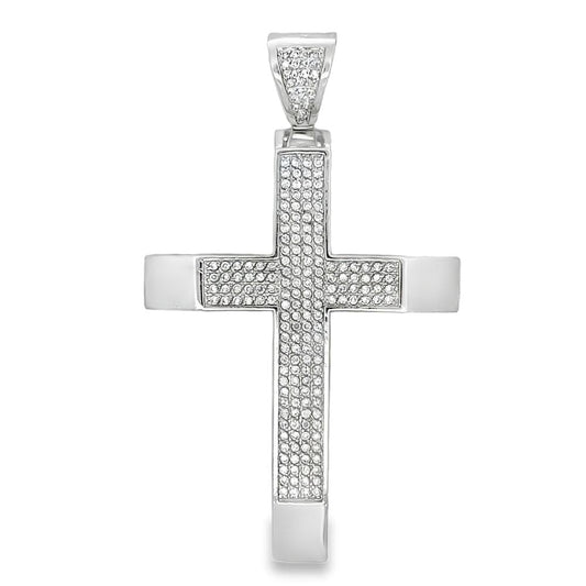 4 Row Polished Row Cross CZ Iced Out Pendant