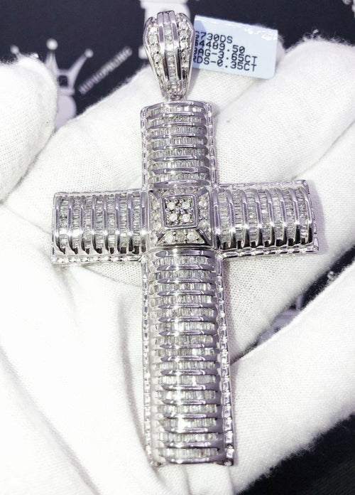 4.00 Carat Diamond Baguette Cross XL 10K White Gold