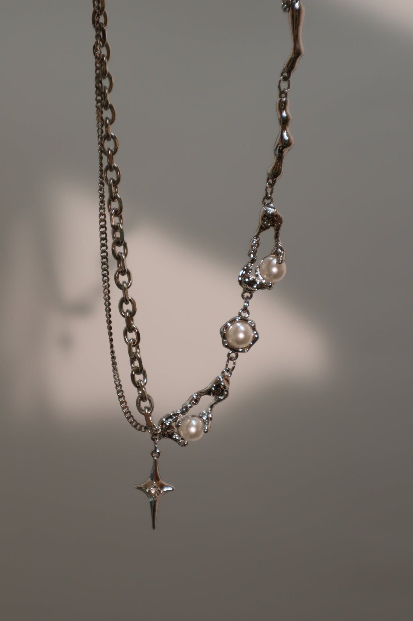 Palladium White Gold Plated Pearl Star Necklace