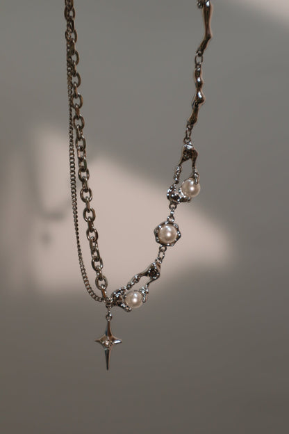Palladium White Gold Plated Pearl Star Necklace