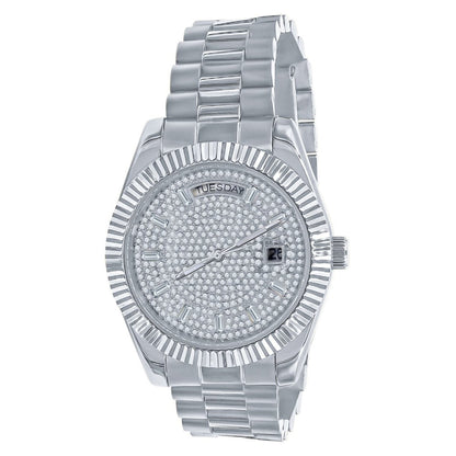 41MM CZ Pave Dial Baguette Hours Day Watch