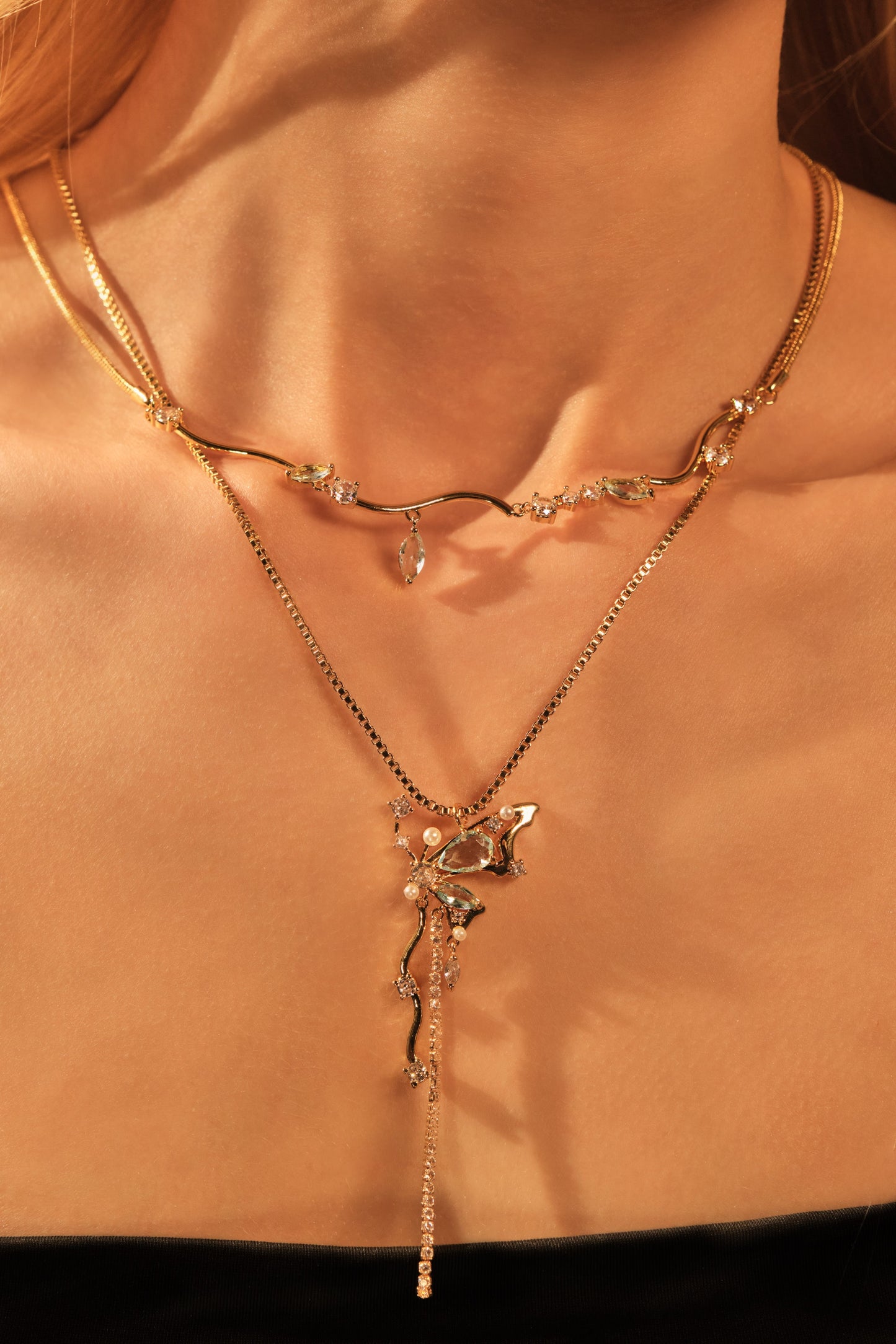 18K Real Gold Plated Blue Gem Butterfly Necklace