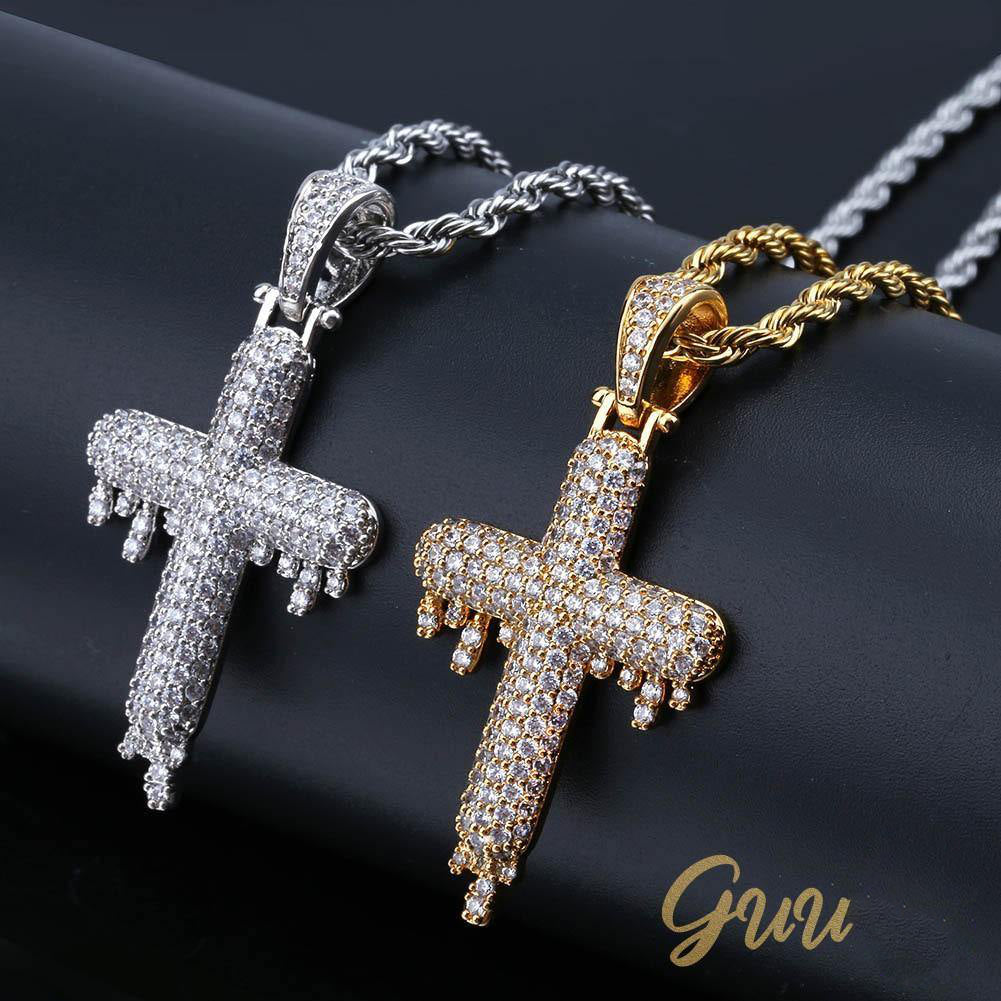 18K Gold-Plated Micro-inlay CZ Cross Necklace