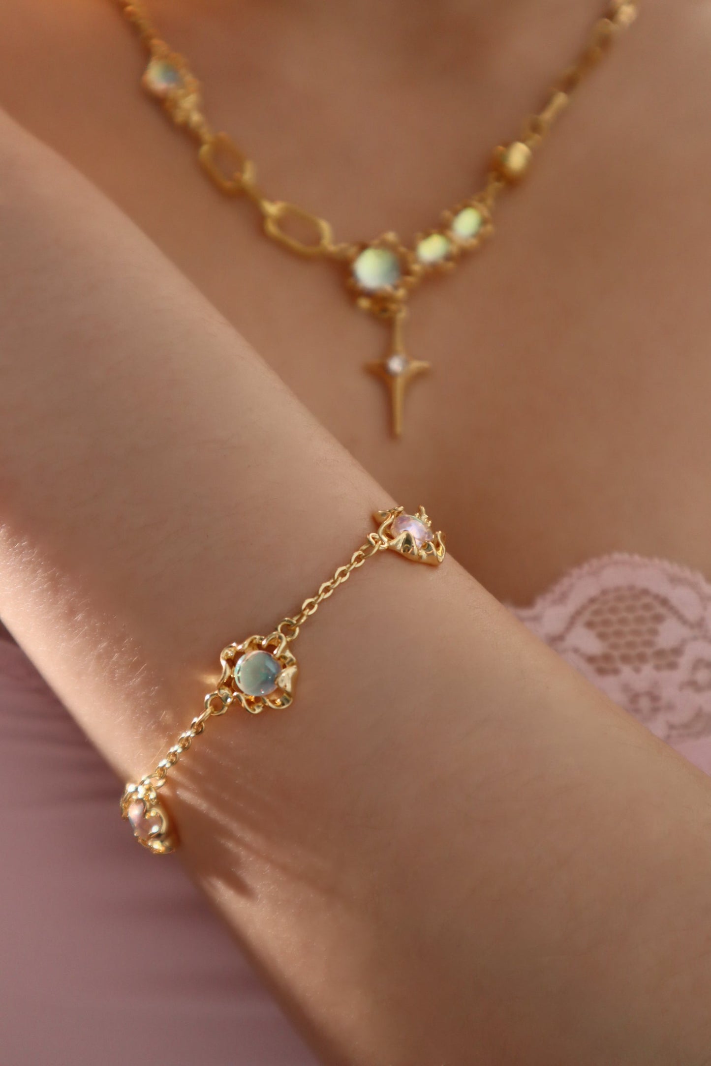 18K Real Gold Plated Multi Opal Bracelet