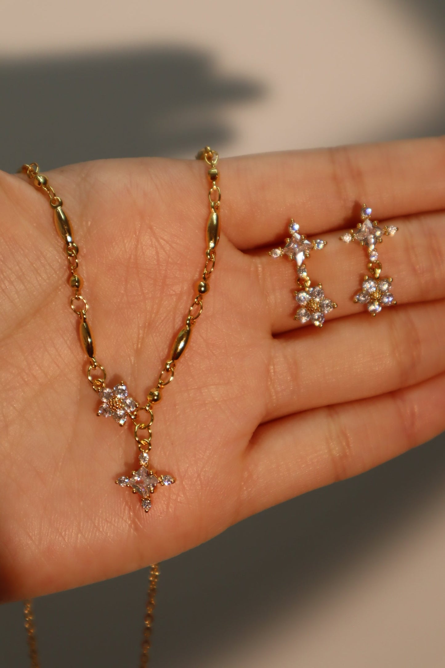 18K Real Gold Plated Diamond Starlight Cross Necklace