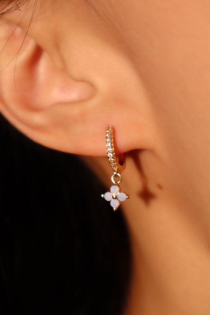 18K Real Gold Plated Blue Gem Starlight Petal Hoop Earrings