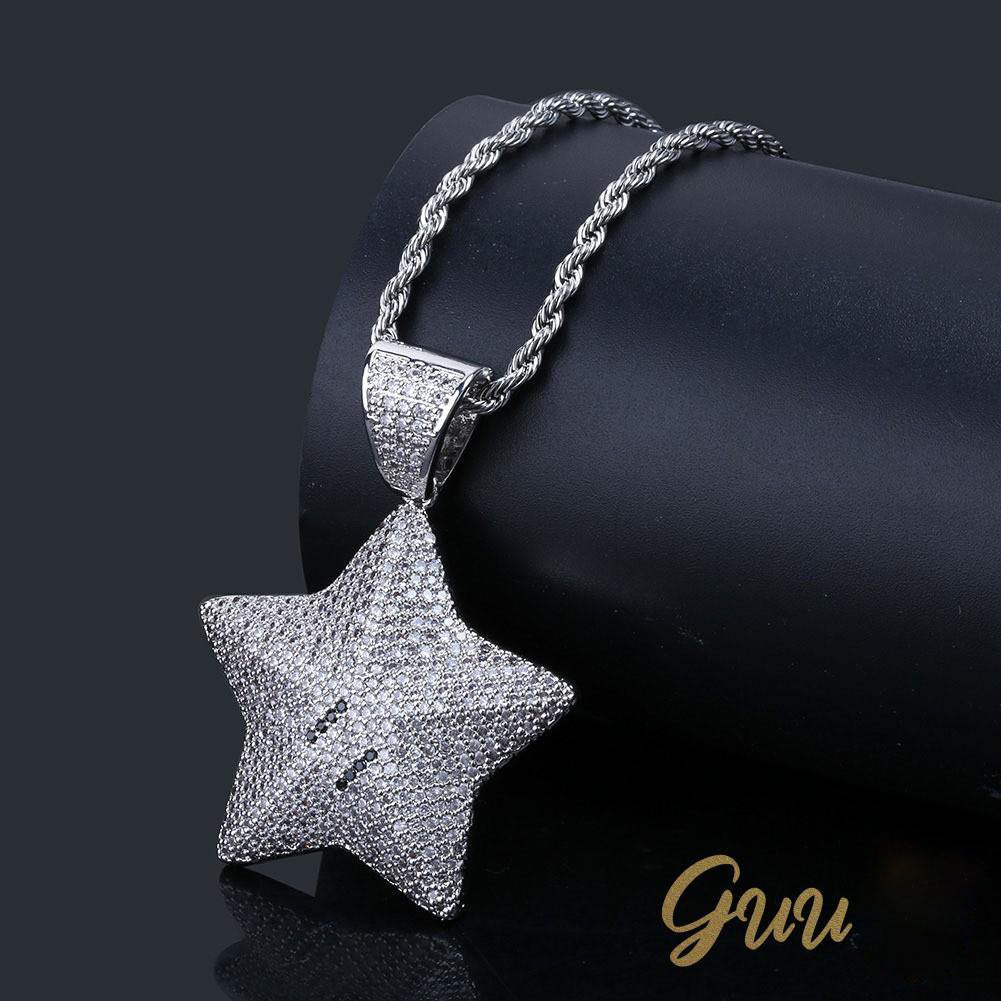 18K Gold-Plated CZ  Pentagram Hip Hop Pendant Necklace