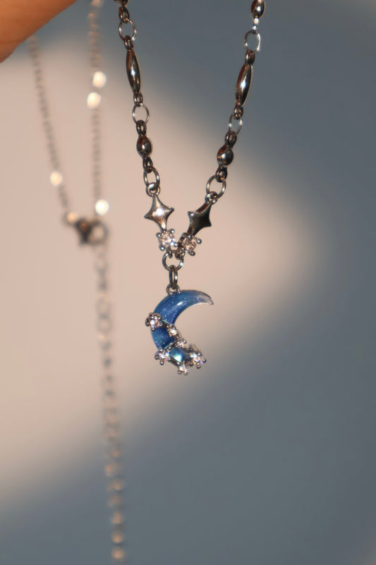 Palladium White Gold Plated Moonstone Moon Star Necklace
