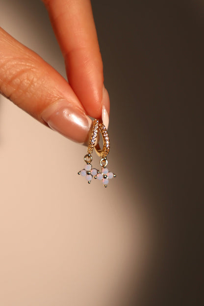 18K Real Gold Plated Blue Gem Starlight Petal Hoop Earrings