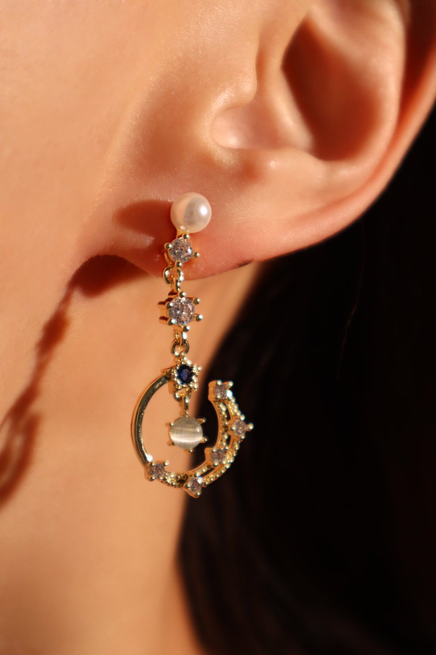 14K Real Gold Plated Moonlight Dangle Earrings