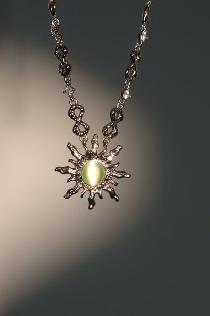 Palladium White Gold Plated Green Opal Sun Necklace