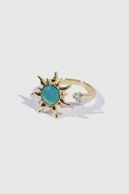 18K Gold Stainless Steel Spinning Blue Opal Ring
