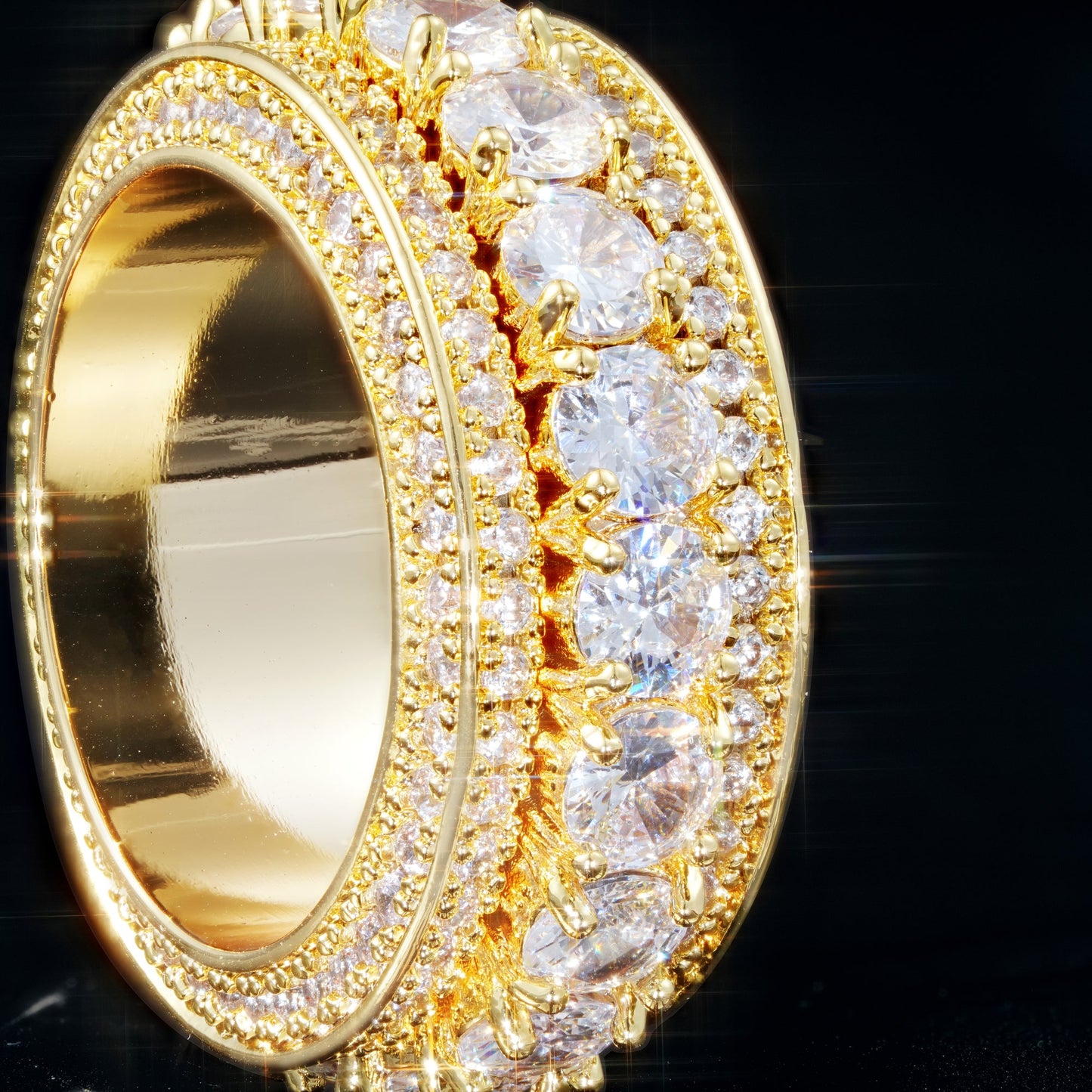 18K Gold-Plated  Five Rows Full Of Zircon  Single Layer Iced Band  Ring