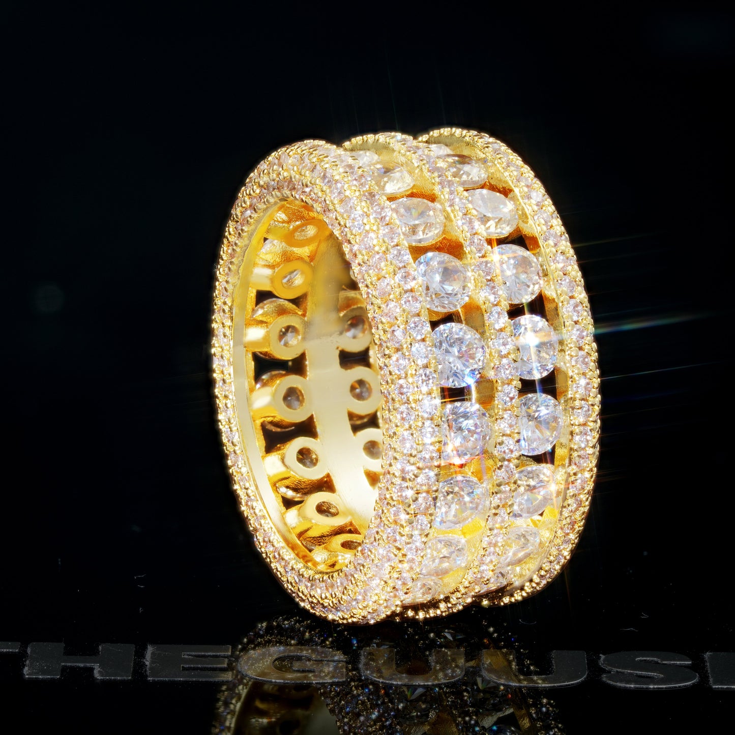 18k Gold-Plated CZ Double Hollow Row Hip Hop Ring