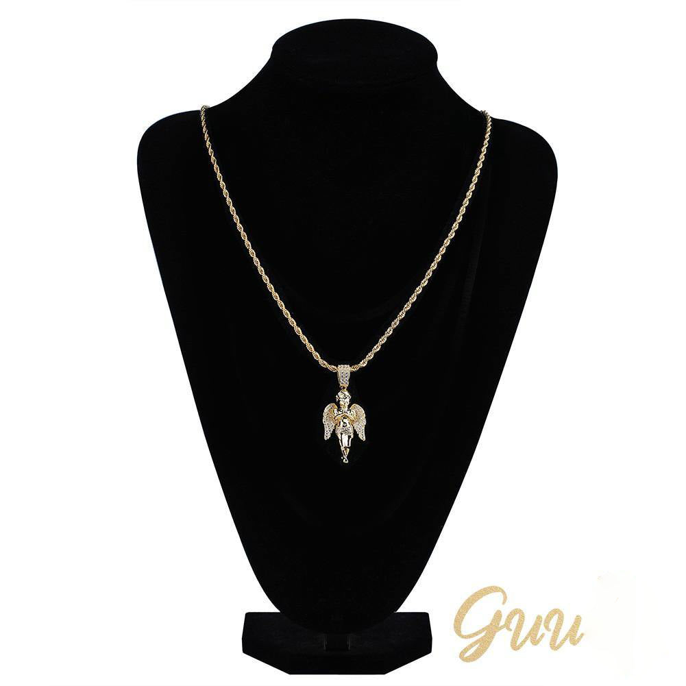 18k Gold-Plated 21mm AAA CZ Angel Pendant # Punk Rapper Chain