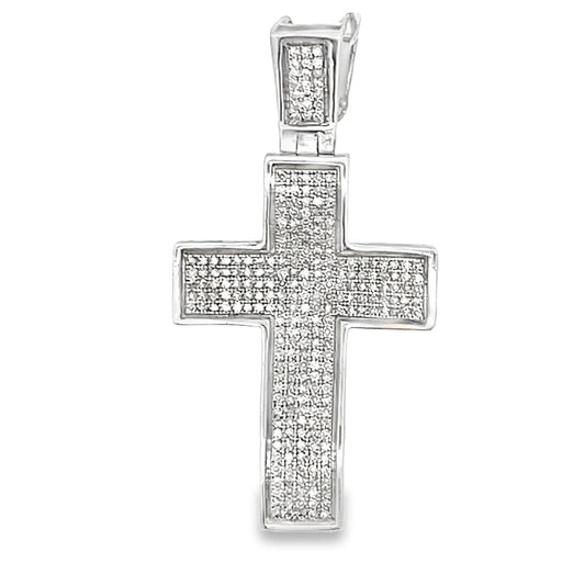 5 Row .77cttw Diamond Cross Pendant .925 Sterling Silver
