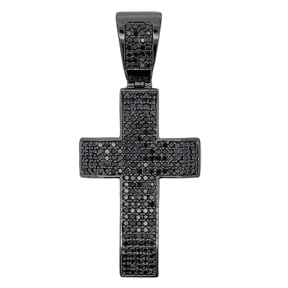 5 Row Black Cross CZ Pendant .925 Sterling Silver