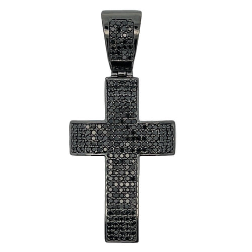 5 Row Black Cross CZ Pendant .925 Sterling Silver