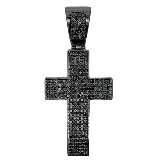 5 Row Black Cross CZ Pendant .925 Sterling Silver